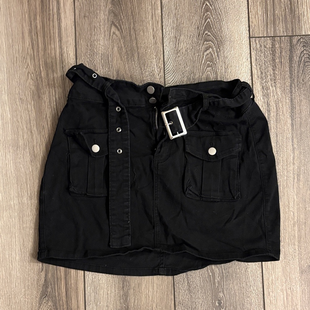 Black Cargo Mini Skirt
